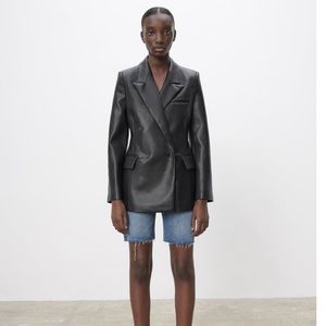 Zara faux leather tailored black blazer